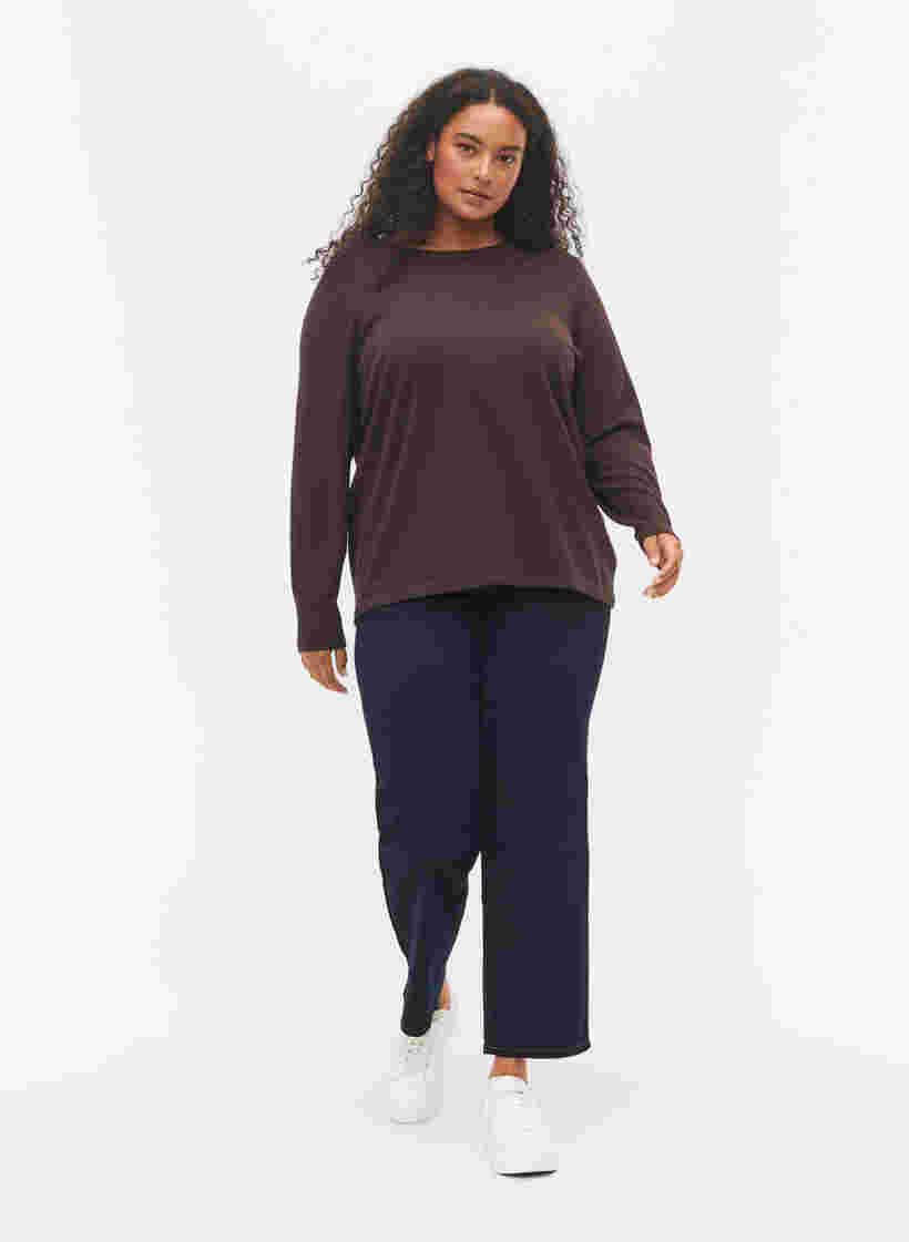 	 Knitted viscose top with long sleeves, Black Coffee Solid, Model image number 1