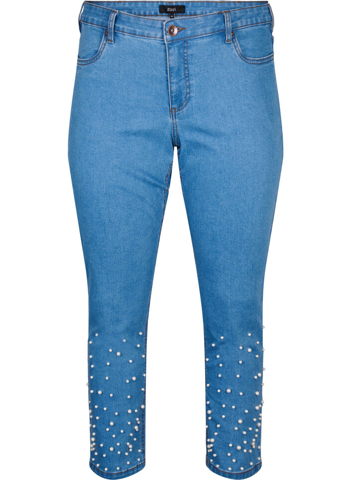 Slim fit Emily jeans with pearls, Light Blue, Packshot image number 0