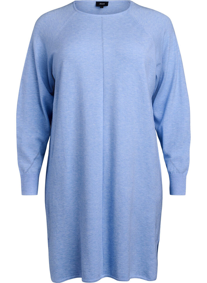 Knitted dress with a round neck and knitted pattern, Della R. Blue Mel., Packshot image number 0