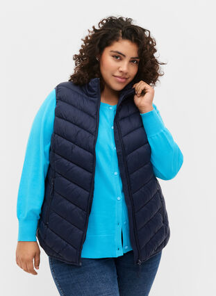 Short vest with zip and pockets, Navy Blazer, Model image number 0