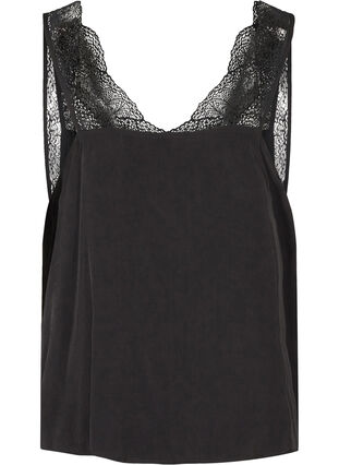 Top with lace and an elasticated hem , Black, Packshot image number 1