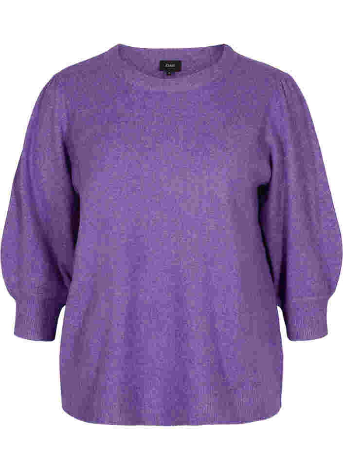 Mottled knitted top with 3/4-length sleeves, Ultra Violet Mel., Packshot image number 0