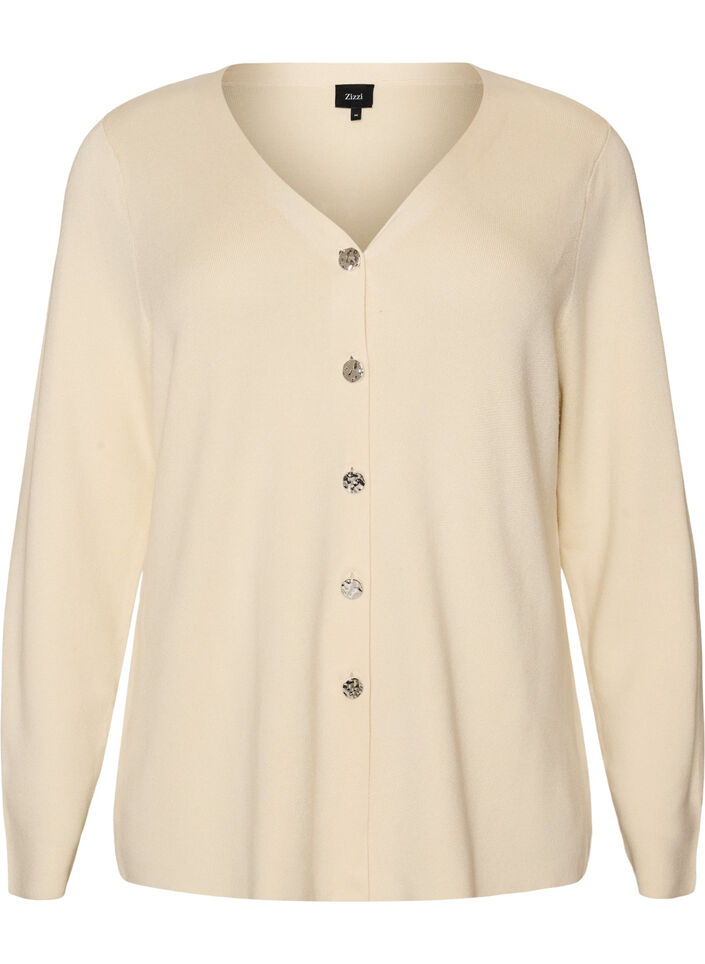Fine-knit cardigan with decorative buttons, Vanilla, Packshot image number 0