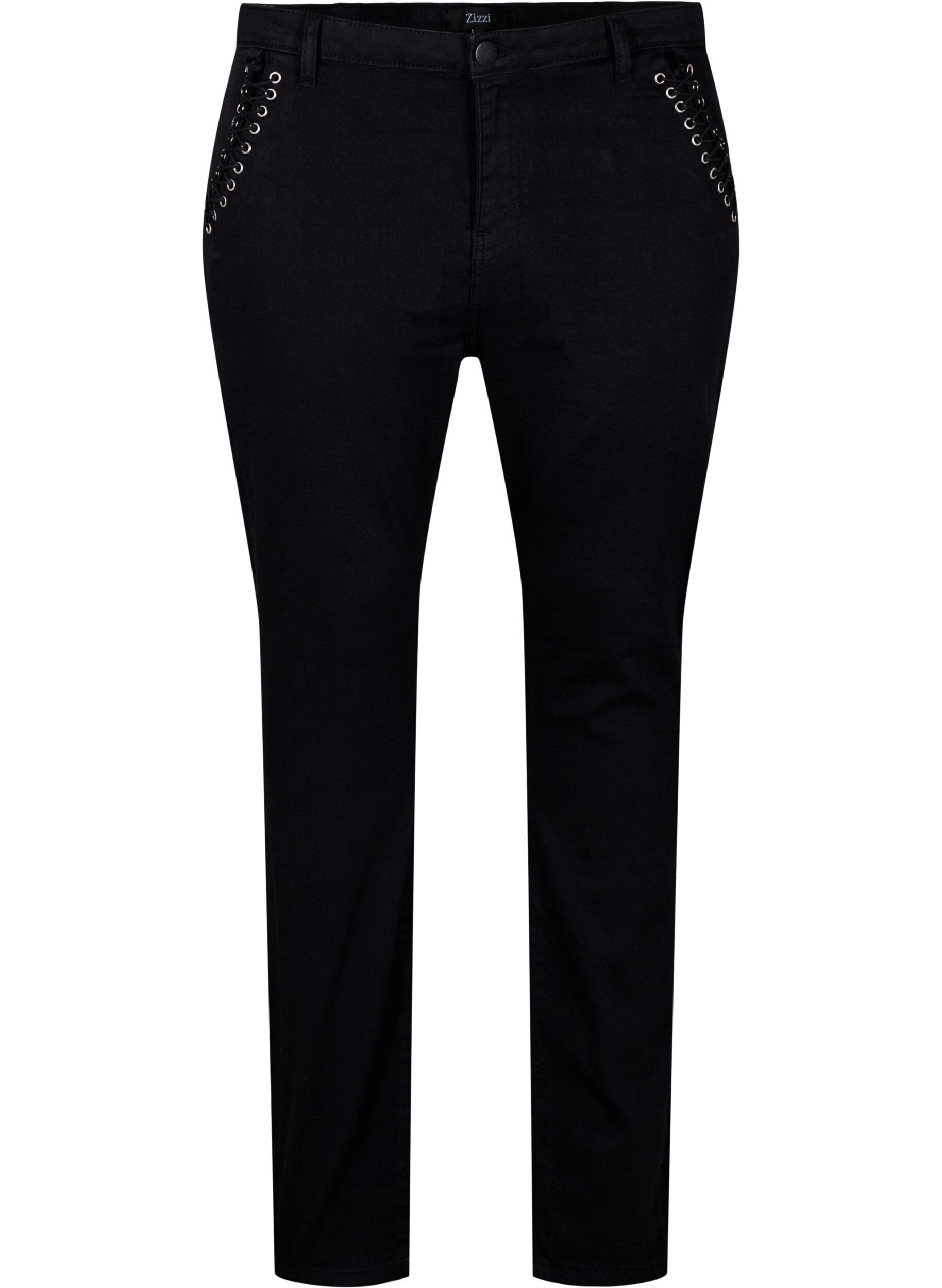 Zizzifashion 	 Super slim Amy jeans with stud detail, Black, Packshot image number 0
