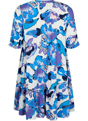 Viscose dress with print and half-length sleeves, Bright White AOP LE, Packshot image number 1