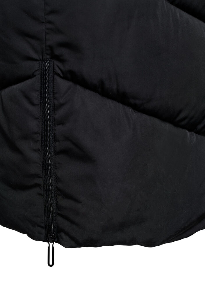 Long puffer coat with hood and pockets, Black, Packshot image number 3