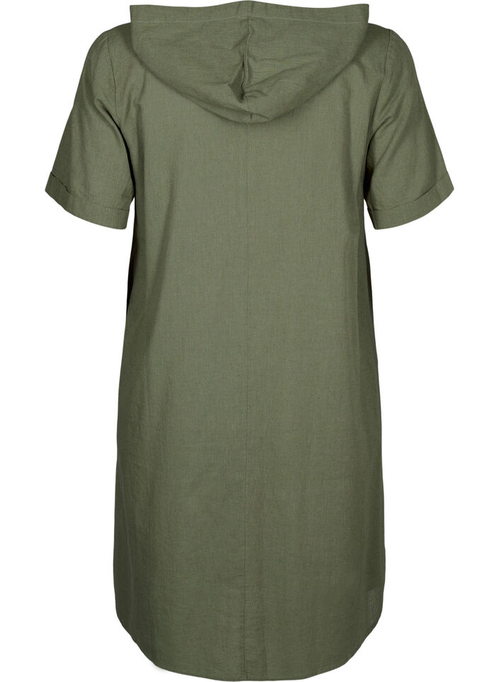 Cotton blend hooded dress with linen, Deep Lichen Green, Packshot image number 1