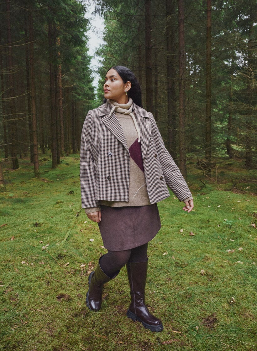 Short corduroy skirt with press studs, Brown, Image image number 0