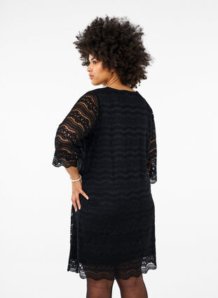 Lace dress with 3/4 sleeves - Black - Sz. 40-64 - Zizzifashion Lace dress with 3/4 sleeves - Black - Sz. 40-64 - Zizzifashion