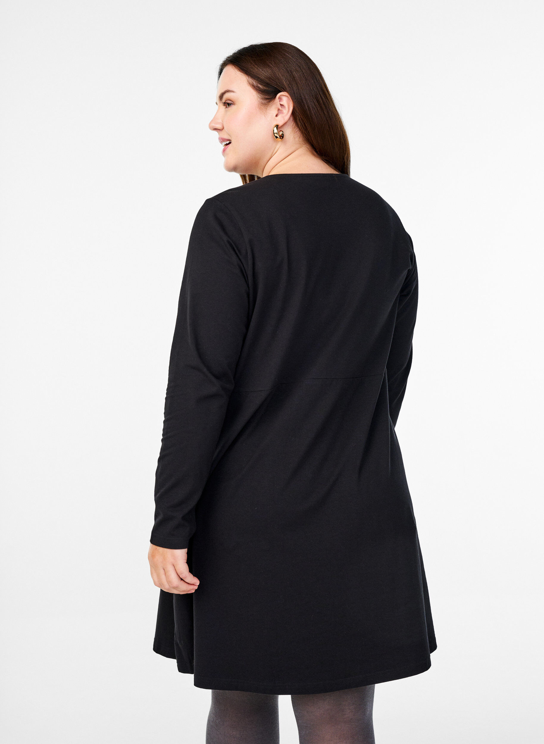 Zizzifashion Long-sleeved dress with round neck, Black, Model image number 1