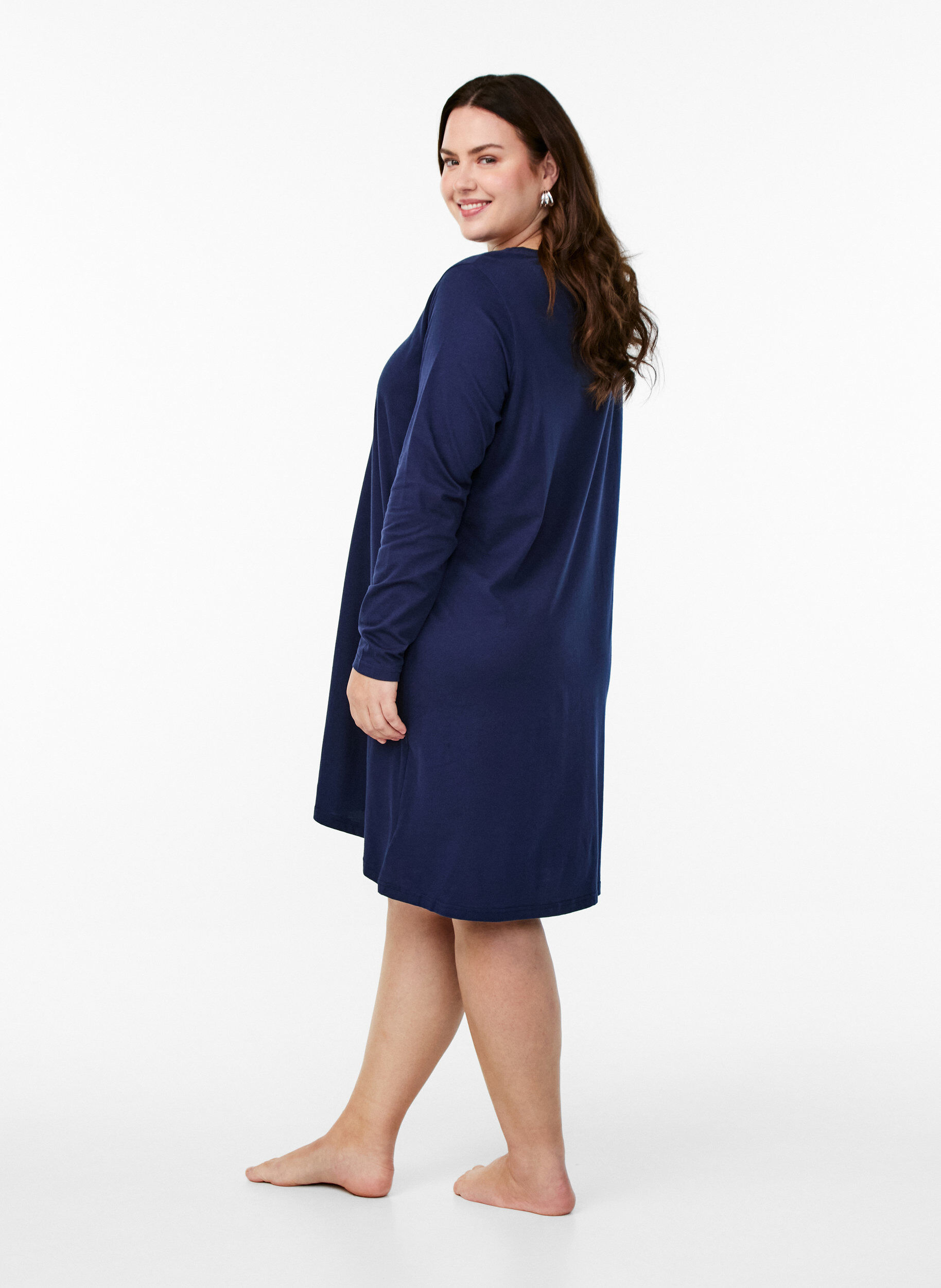 Zizzifashion Long-sleeved nightgown in organic cotton, Blue, Model image number 2