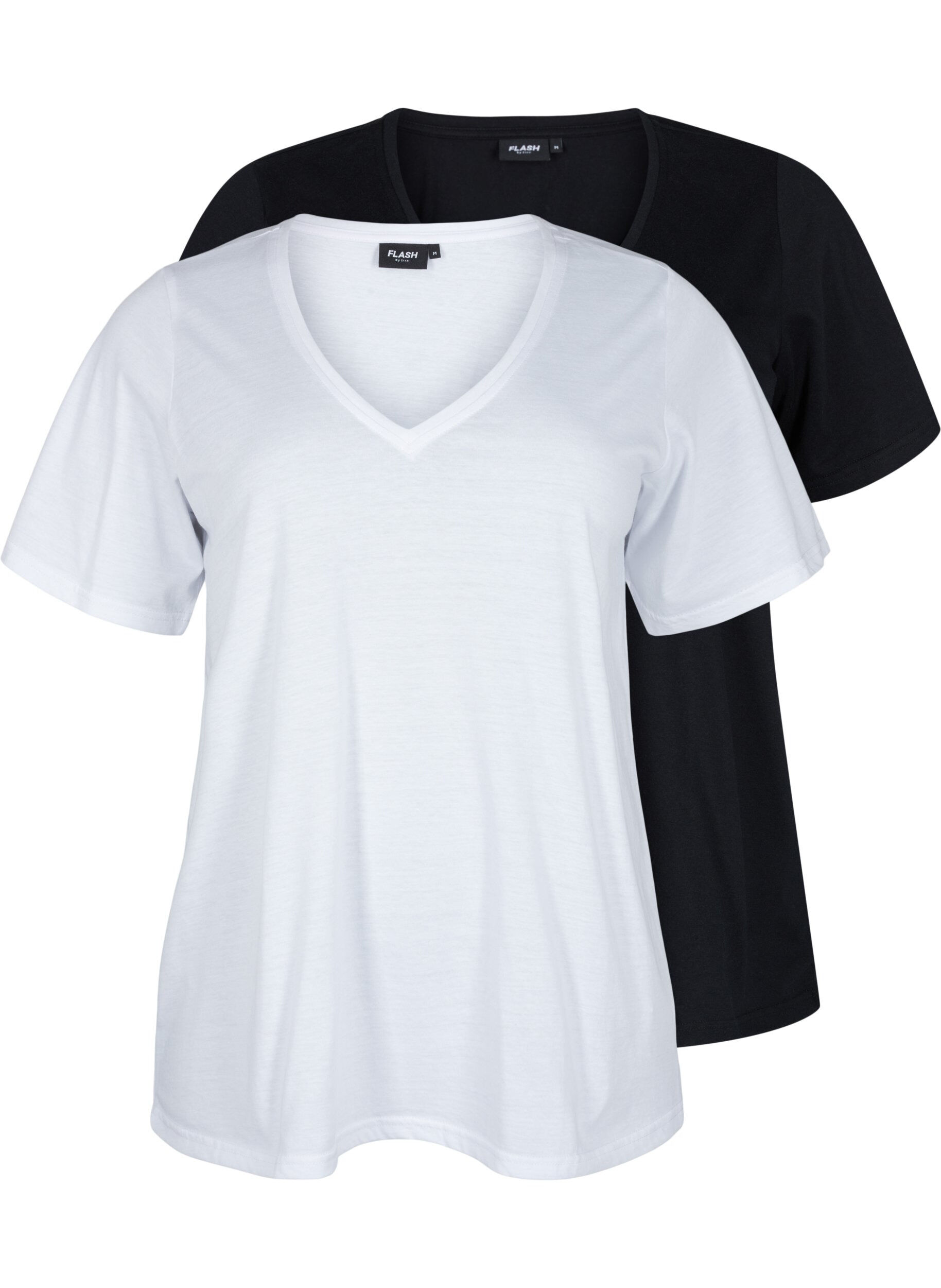 Zizzifashion FLASH - 2-pack v-neck t-shirts, White/Black, Packshot image number 0