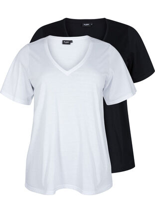 FLASH - 2-pack v-neck t-shirts, White/Black, Packshot image number 0