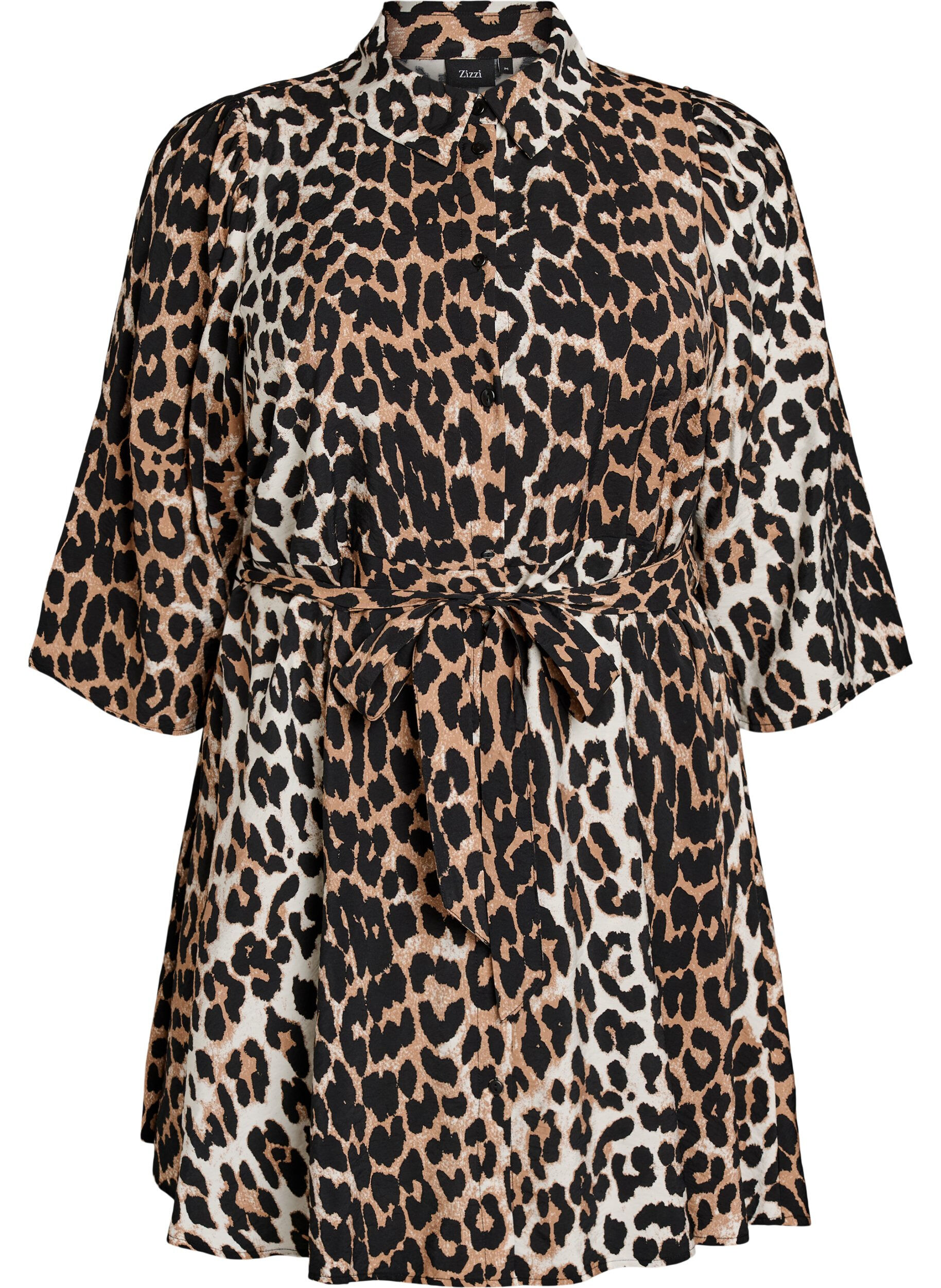 Zizzifashion Patterned tunic with a tie-belt and 3/4 sleeves, Brown, Packshot image number 0