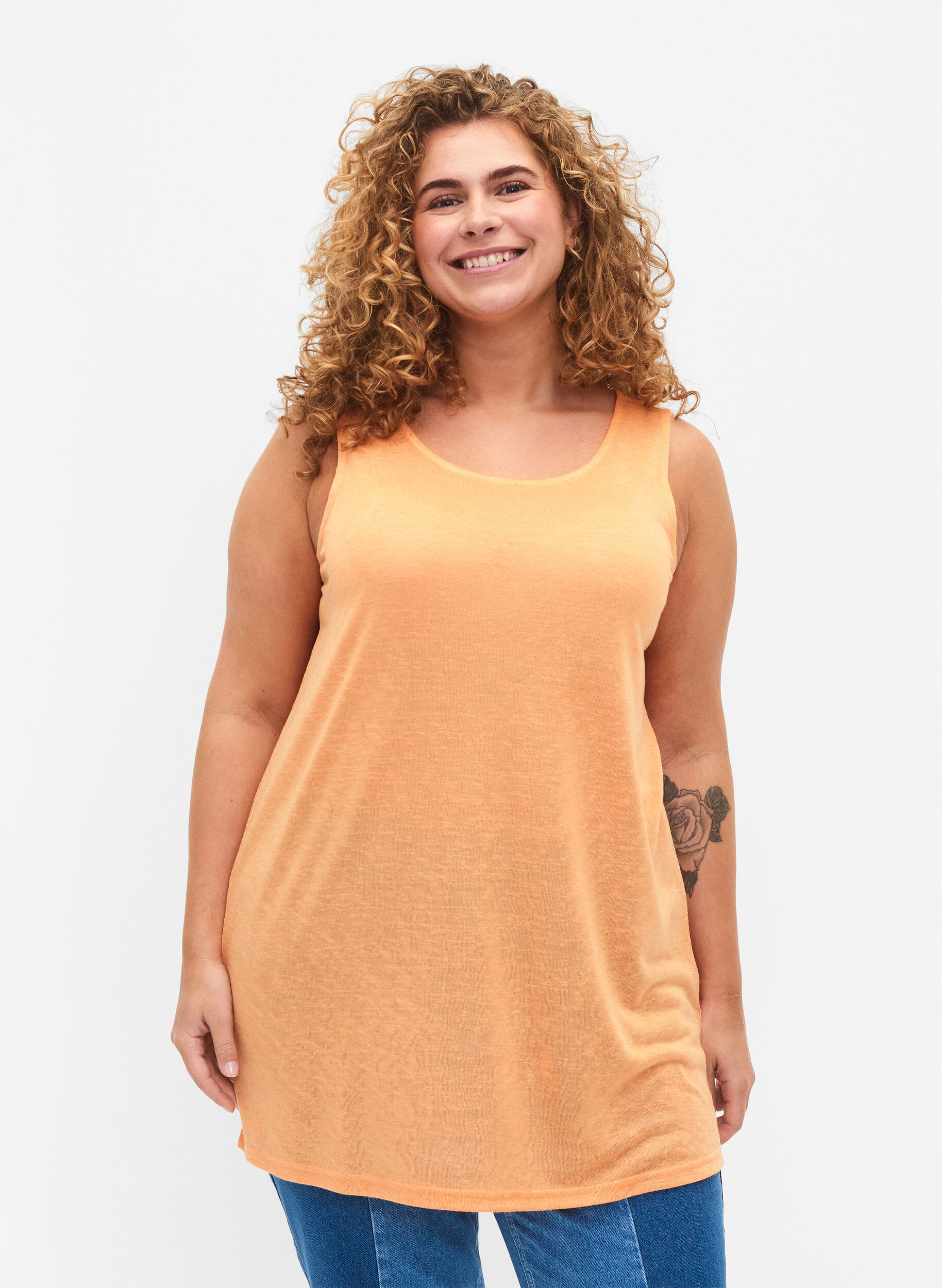 Zizzifashion Top with structure and round neckline, Mock Orange, Model image number 0