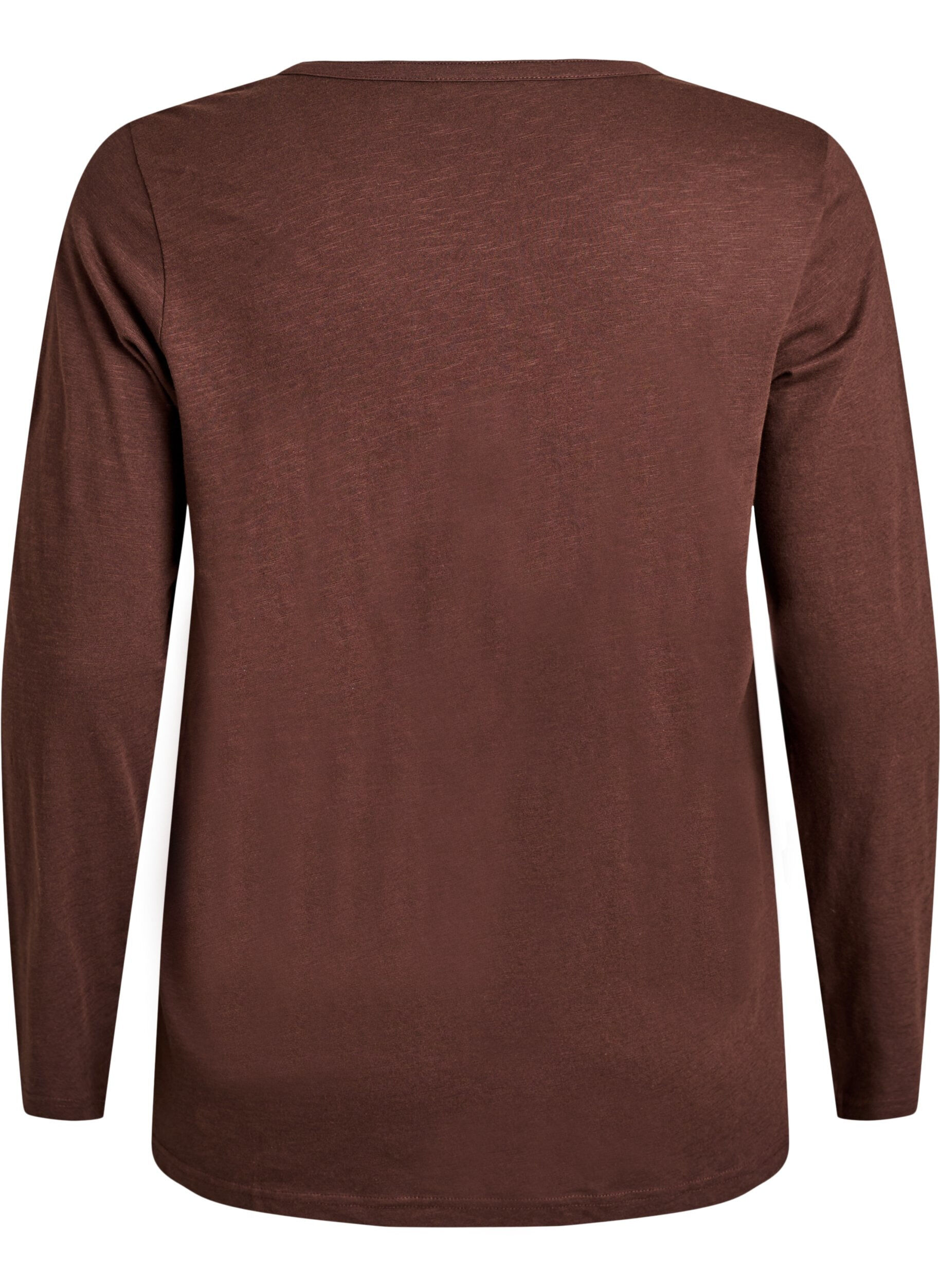 ZizzifashionLong-sleeved t-shirt with V-neck and buttons, Brown, Packshot image number 1