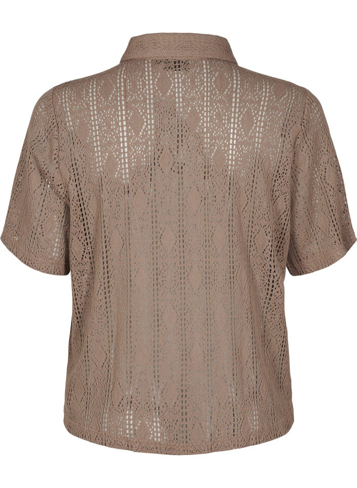 Short-sleeved shirt with openwork pattern, Brown, Packshot image number 1