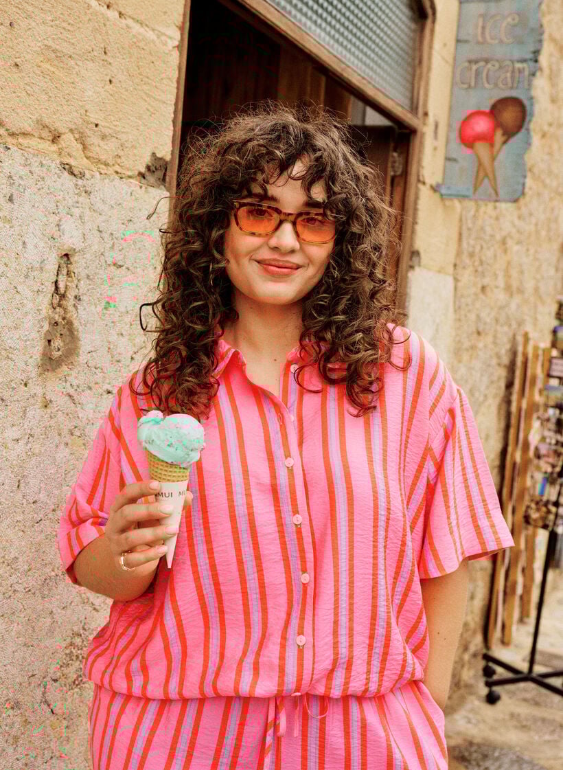 Striped viscose shirt with short sleeves, Pink, Image image number 0