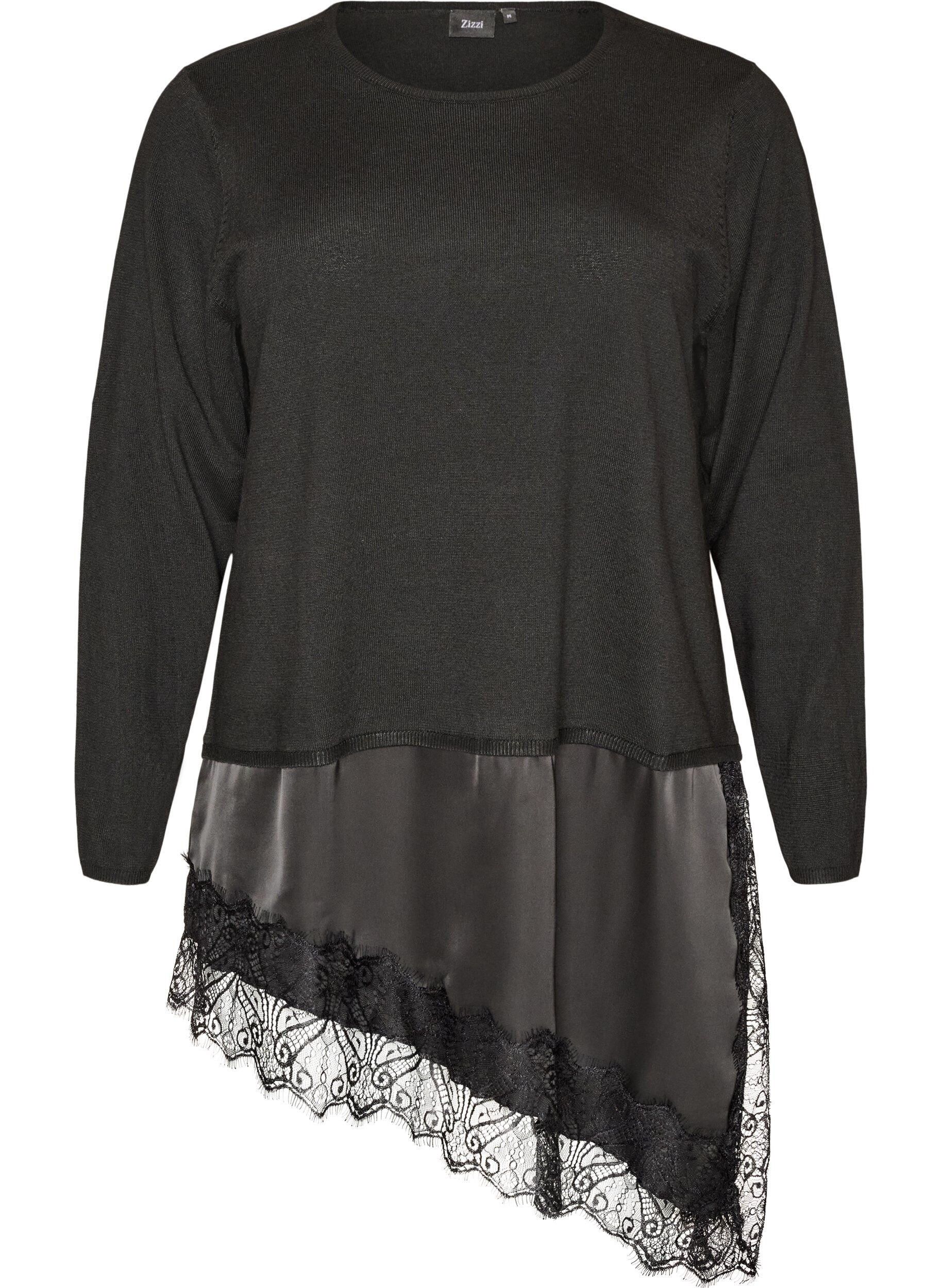 Knitted blouse with layered effect and lace trim