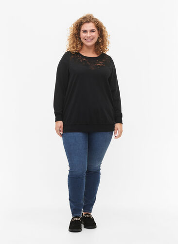 Sweatshirt with lace, Black, Model image number 2