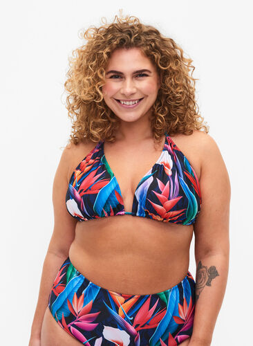 Triangle bikini bra with print, Bright Leaf, Model image number 0