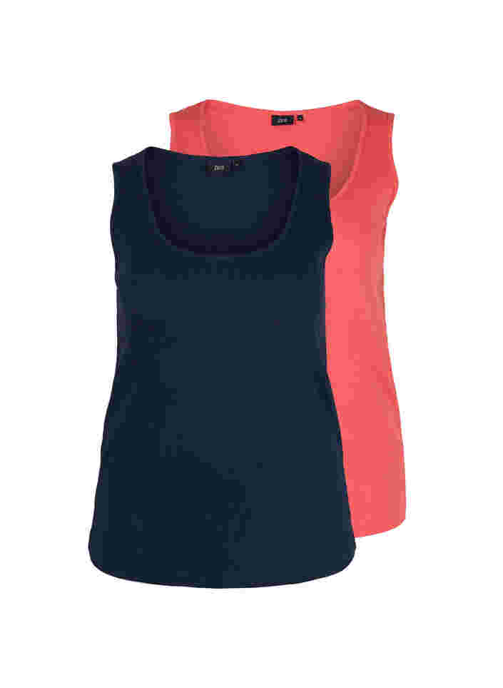 2-pack basic tank top with rib, Navy B/Dubarry, Packshot image number 0