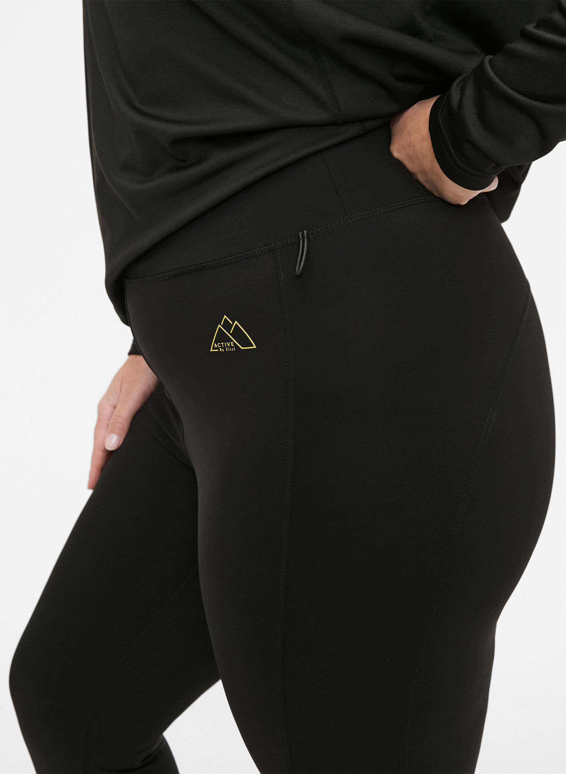 Zizzifashion 3/4 training leggings with pockets, Black, Model image number 2