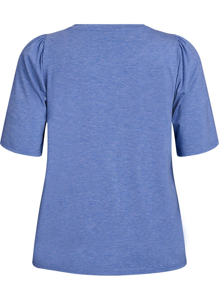 T-shirt with glitter and short puff sleeves, Blue, Packshot image number 1