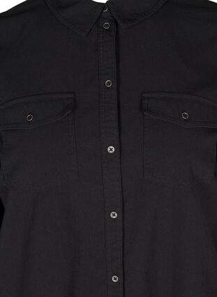 Long cotton shirt with chest pockets, Black, Packshot image number 2