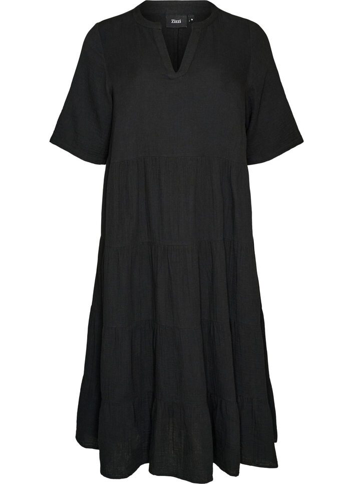 A-line midi dress in cotton muslin, Black, Packshot image number 0