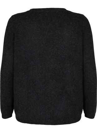 Short melange knit cardigan with pearl buttons, Dark Grey Melange, Packshot image number 1