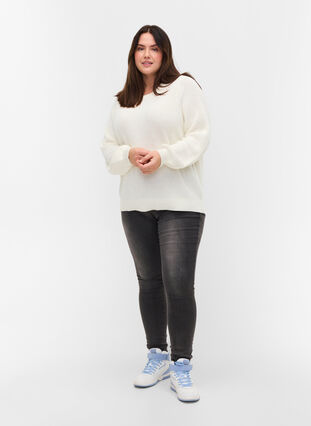 Knitted blouse with long sleeves and hole pattern , Cloud Dancer Mel., Model image number 2