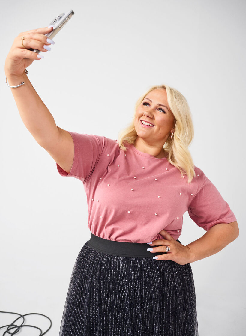 T-shirt with pearls, Heather Rose Washed, Image image number 0