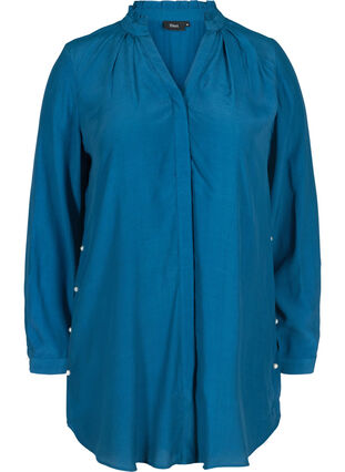 Viscose tunic with pearls, Moroccan Blue, Packshot image number 0