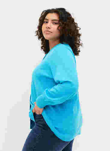 Ribbed cardigan with button closure, River Blue, Model image number 1