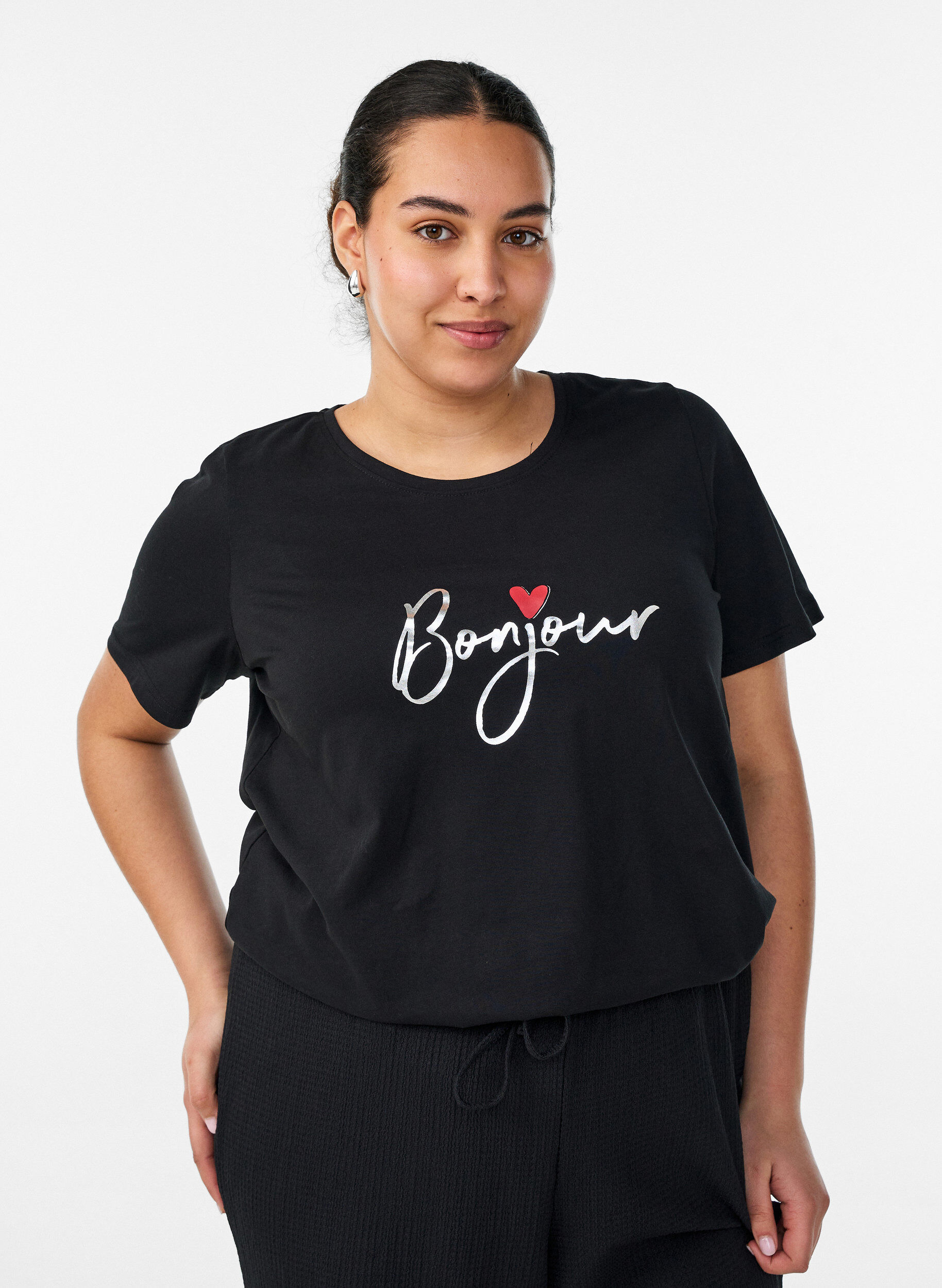 T-shirt with motif, Black, Model
