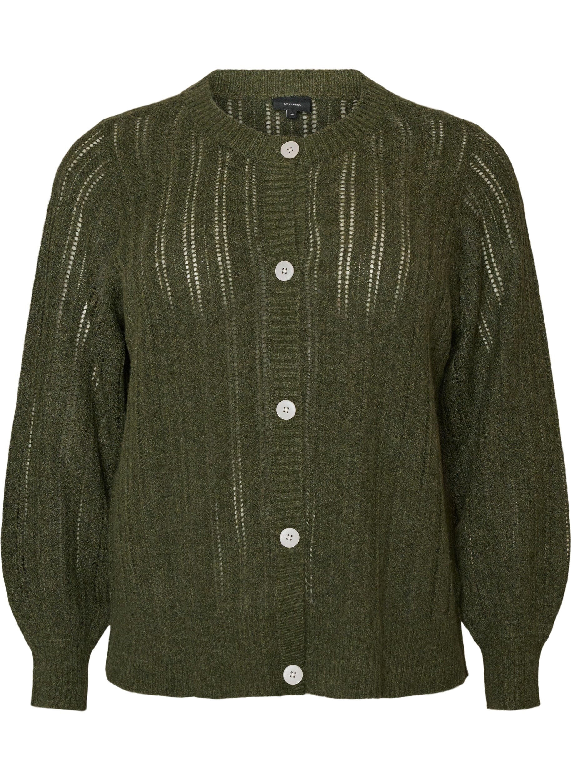 Knitted cardigan with openwork pattern