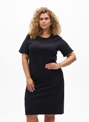 Knee-length T-shirt dress in ribbed jersey - Black - Sz. 40-64 - Zizzifashion Knee-length T-shirt dress in ribbed jersey - Black - Sz. 40-64 - Zizzifashion