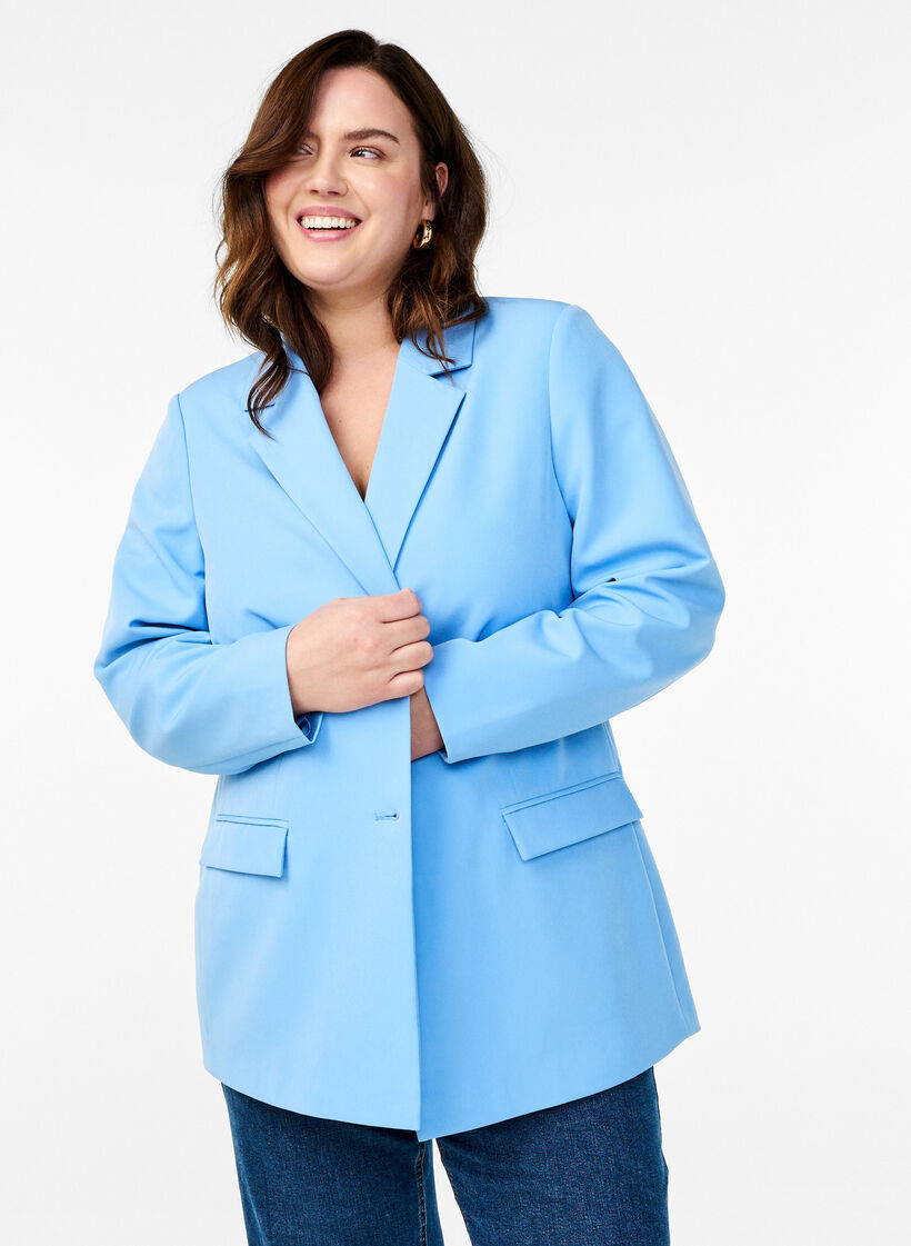 Classic blazer with button closure, Light Blue, Image image number 0
