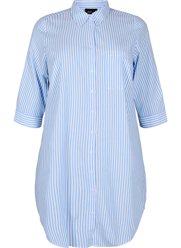 Long striped shirt with 3/4 sleeves, Light Blue, Packshot image number 0