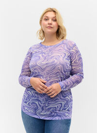 Printed mesh blouse, Lilac, Model