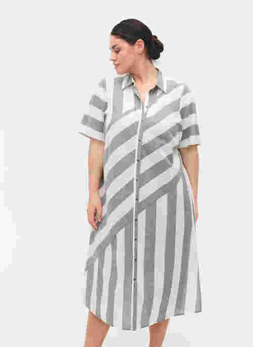Short-sleeved cotton shirt dress with stripes