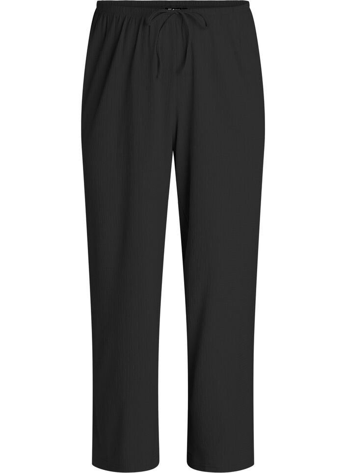 Wide-leg trousers in a light textured fabric, Black, Packshot image number 0