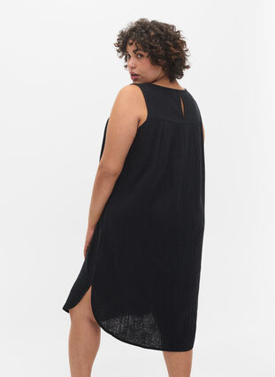 Sleeveless cotton dress in a-shape, Black, Model image number 1