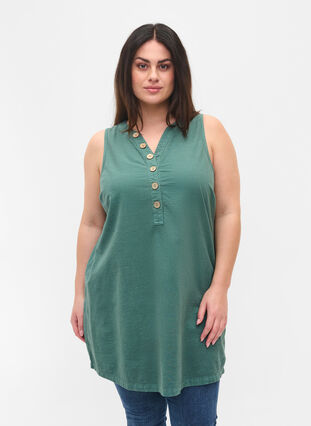 Sleeveless cotton tunic with buttons, Sea Pine, Model image number 0