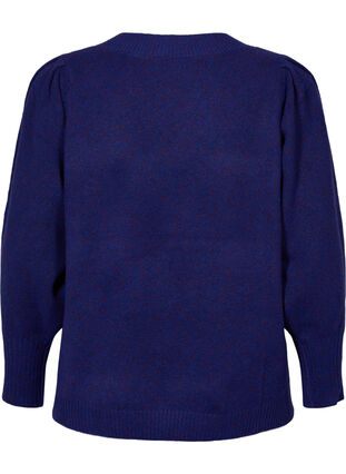 Melange knitted jumper with puff sleeves and v-neck, Ultra Violet Mel., Packshot image number 1