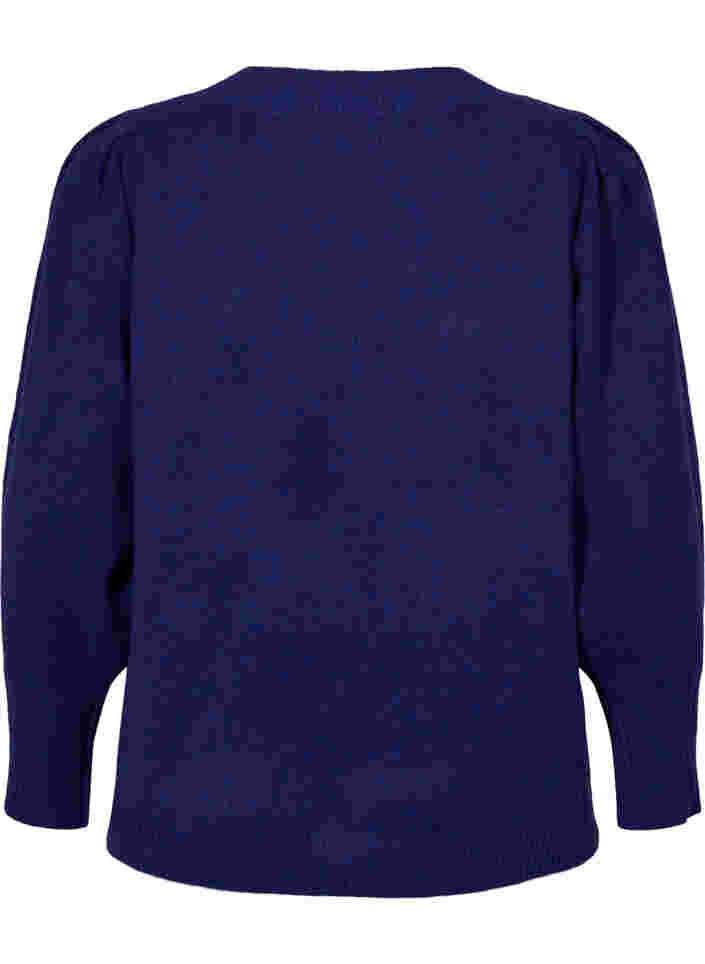 Melange knitted jumper with puff sleeves and v-neck, Ultra Violet Mel., Packshot image number 1