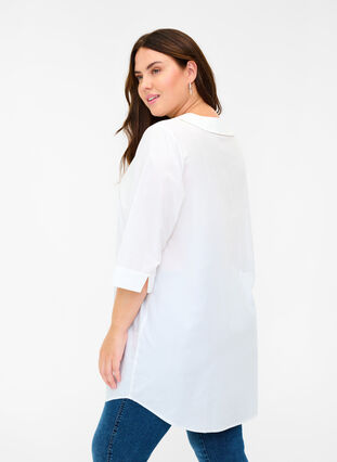 Cotton tunic with large collar, Bright White, Model image number 1