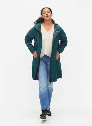 Raincoat with pockets and hood, Deep Teal, Model image number 2