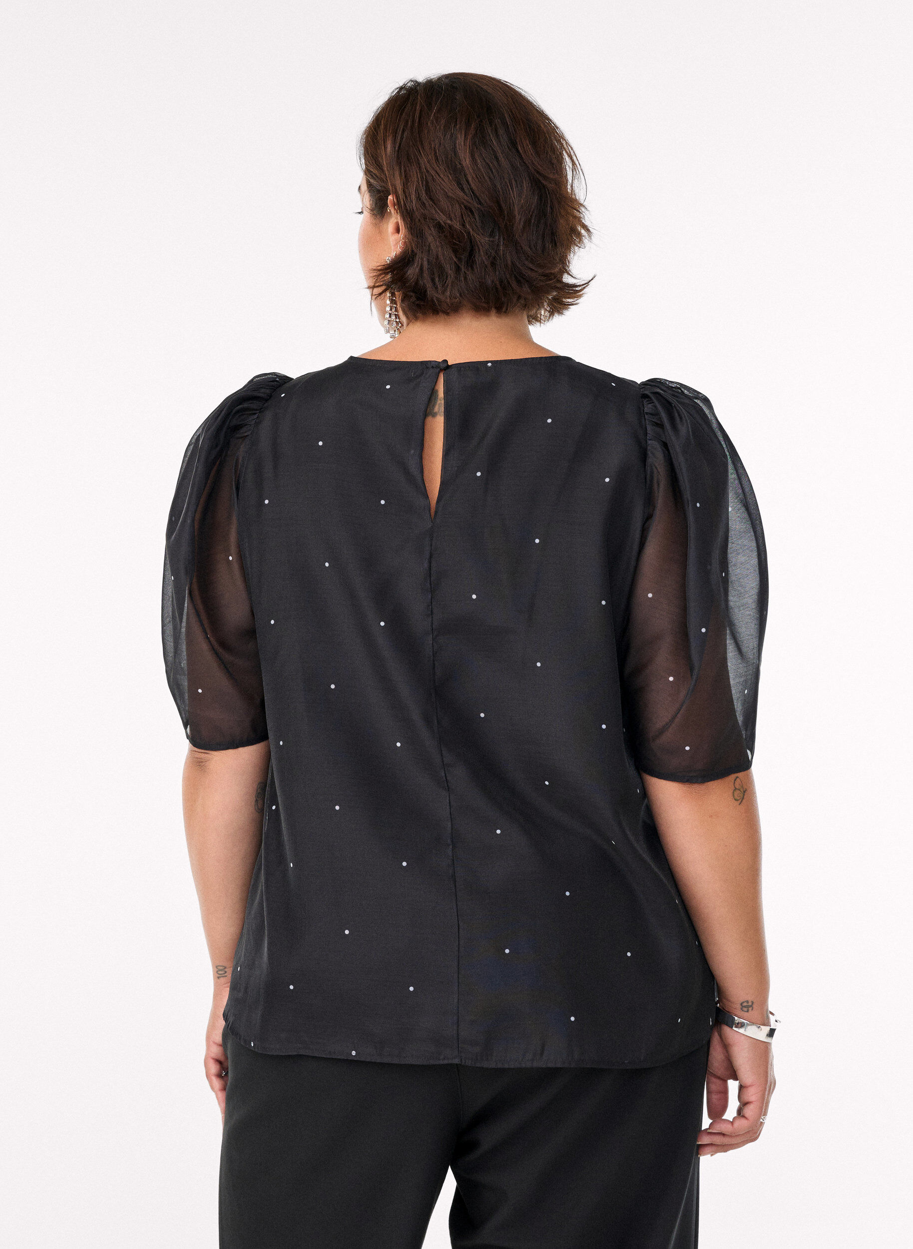 Zizzifashion Party blouse in organza-look with dots, Black, Model image number 2